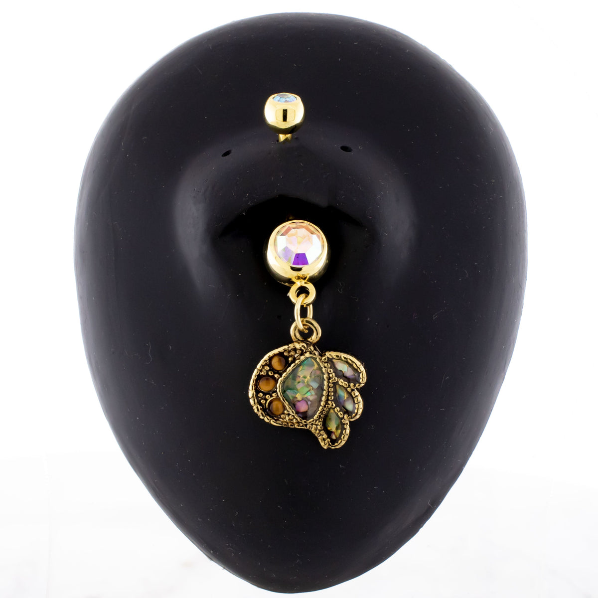 14G Abstract Design With Shell and Stone Navel Ring