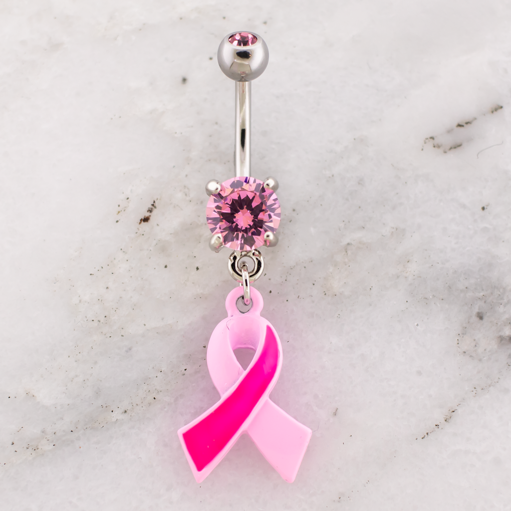 14G Breast Cancer Awareness Two Toned Ribbon Navel Ring | | Wiccan Center