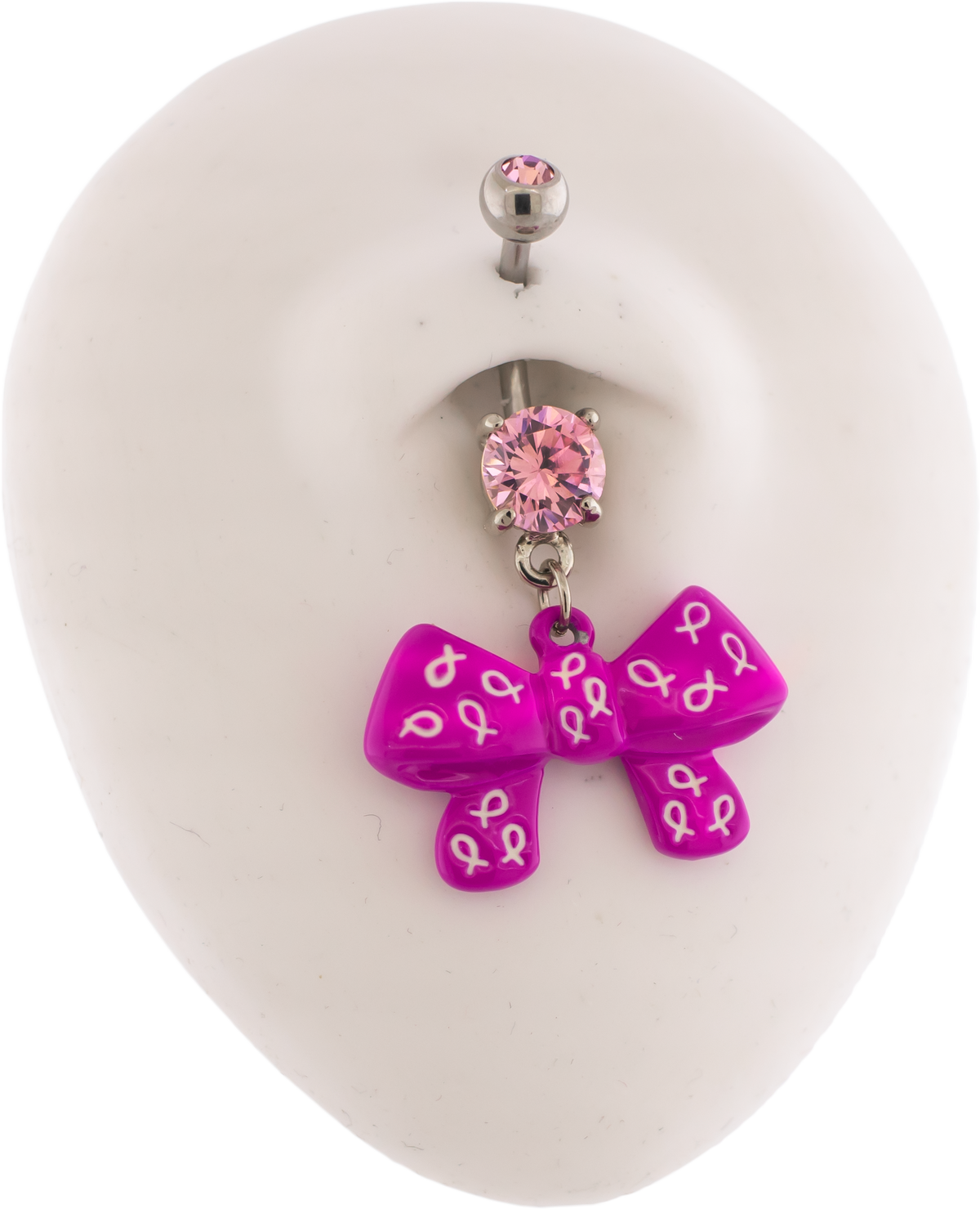 14G Breast Cancer Awareness Bow With Ribbons Navel Ring | | Wiccan Center