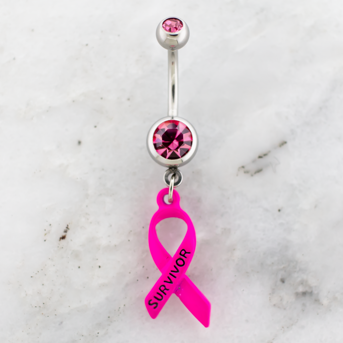 14G Breast Cancer Awareness Survivor Ribbon Navel Ring | | Wiccan Center