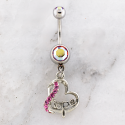14G Breast Cancer Awareness Hope Heart Navel Ring | | Wiccan Center