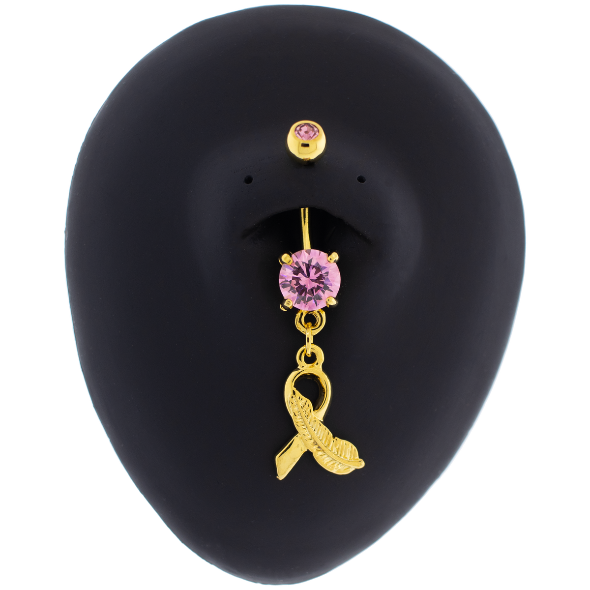 14G Breast Cancer Awareness Feather Ribbon Navel Ring | | Wiccan Center