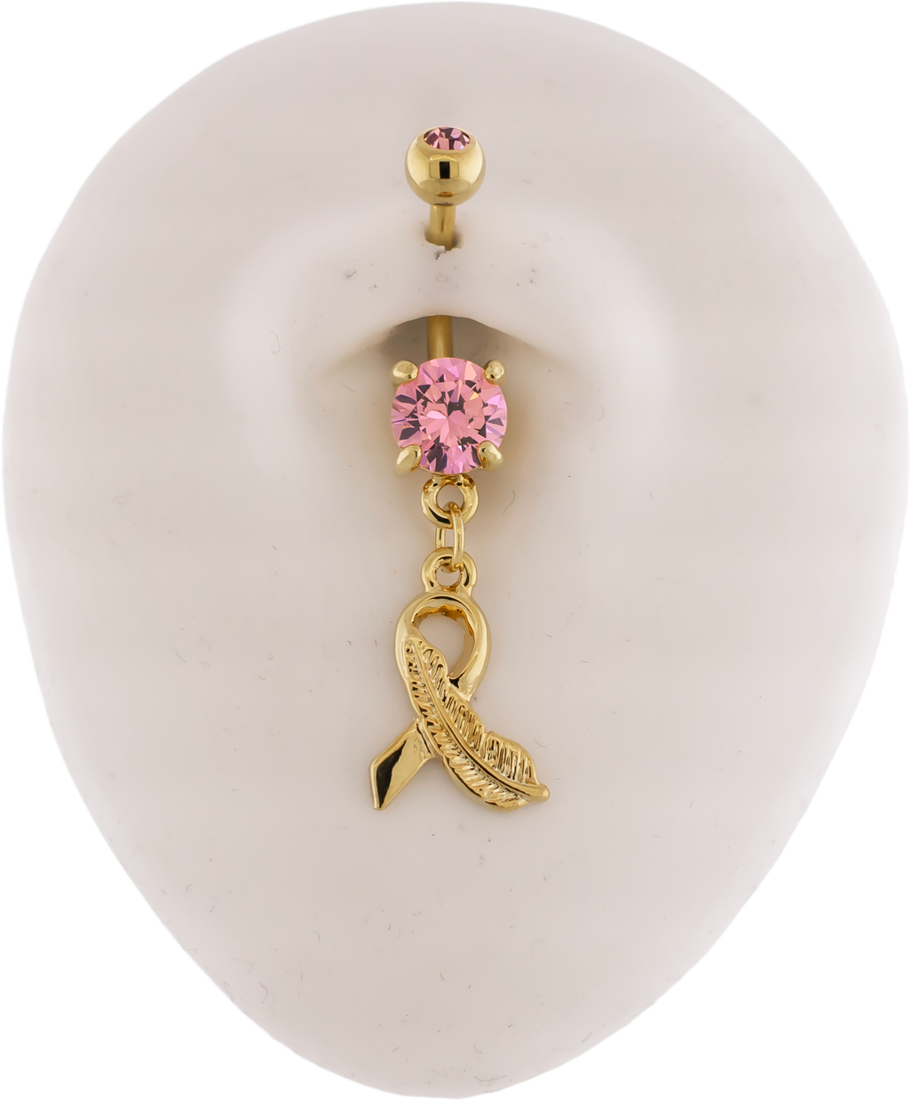 14G Breast Cancer Awareness Feather Ribbon Navel Ring | | Wiccan Center