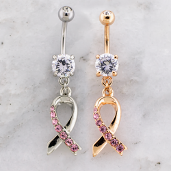 14G Breast Cancer Awareness Ribbon Gem Navel Ring | | Wiccan Center