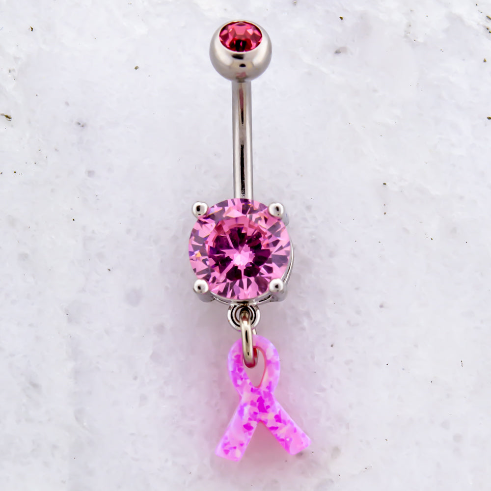 14G Breast Cancer Awareness Opal Ribbon Navel Ring | | Wiccan Center