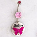 14G Breast Cancer Awareness Butterfly Believe Navel Ring | | Wiccan Center
