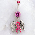 14G Breast Cancer Awareness Gem Ribbon Wings Navel Ring | | Wiccan Center