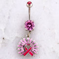 14G Breast Cancer Awareness Sunflower Ribbon Navel Ring | | Wiccan Center