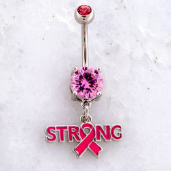 14G Breast Cancer Awareness Strong Ribbon Navel Ring | | Wiccan Center