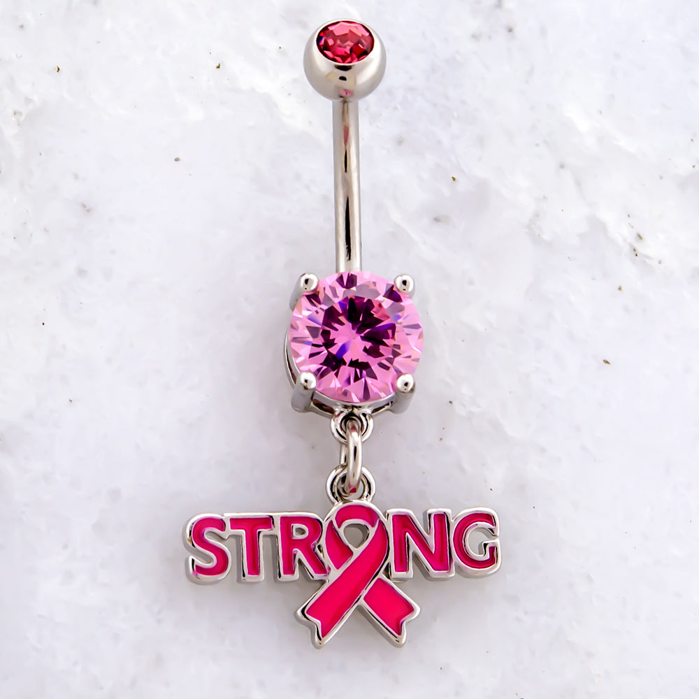 14G Breast Cancer Awareness Strong Ribbon Navel Ring | | Wiccan Center