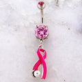 14G Breast Cancer Awareness Ribbon with Pearl Navel Ring | | Wiccan Center