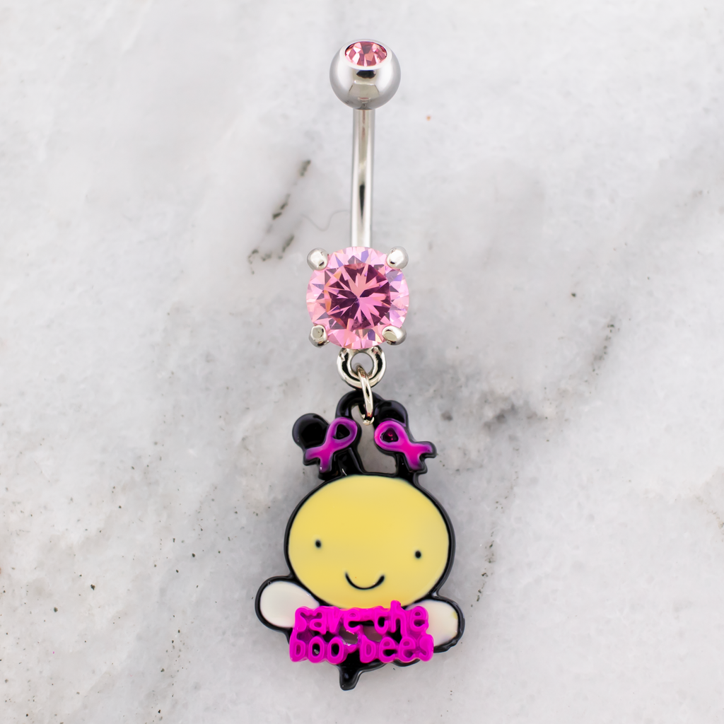14G Breast Cancer Awareness Bee Ribbon Navel Ring | | Wiccan Center