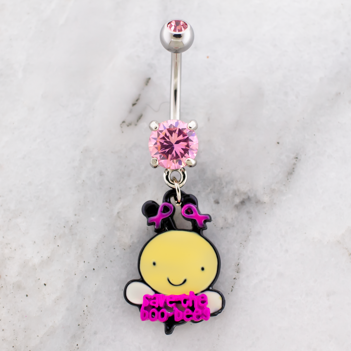 14G Breast Cancer Awareness Bee Ribbon Navel Ring | | Wiccan Center