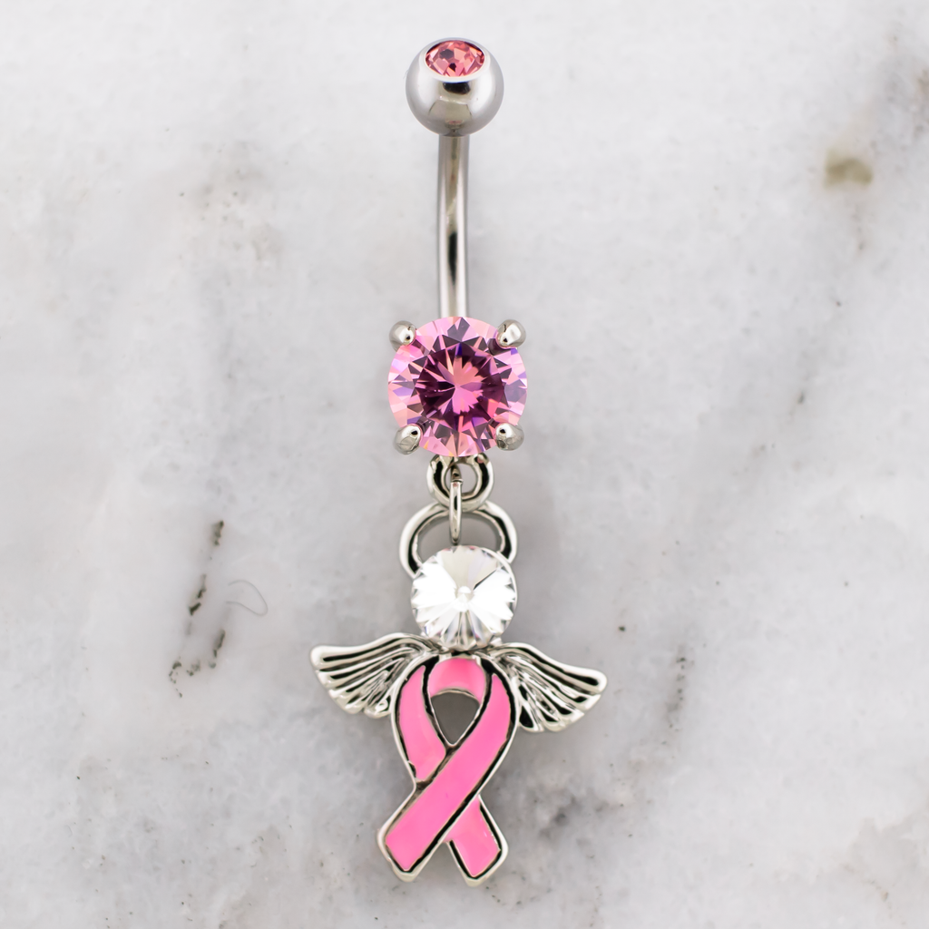 14G Breast Cancer Awareness Angel Navel Ring | | Wiccan Center