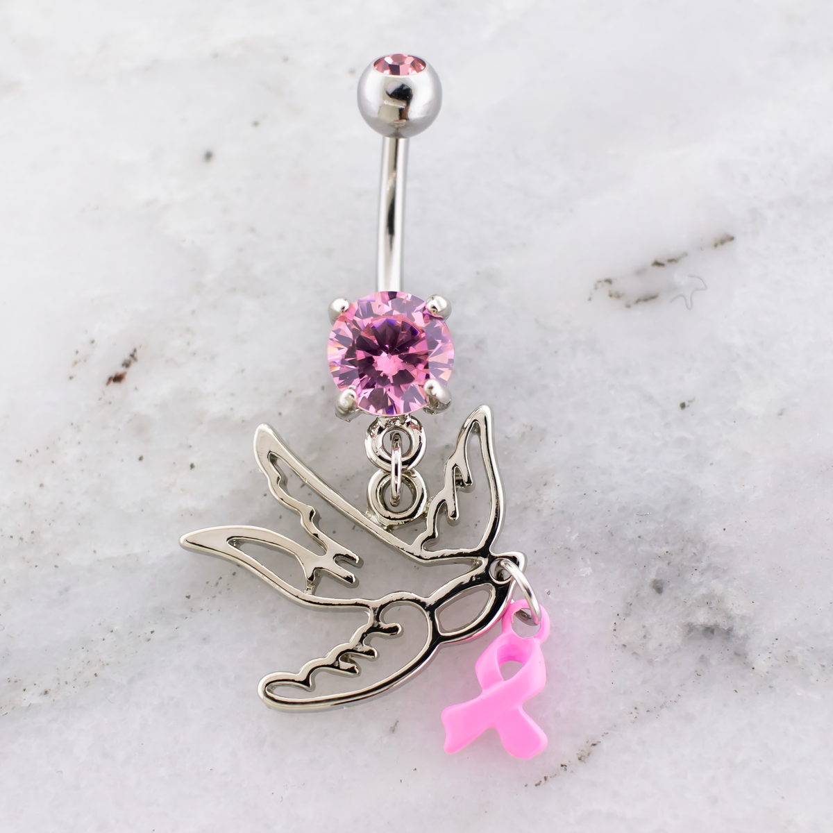 14G Breast Cancer Awareness Sparrow Navel Ring | | Wiccan Center