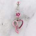 14G Breast Cancer Awareness Pave Heart Ribbon Navel Ring | | Wiccan Center