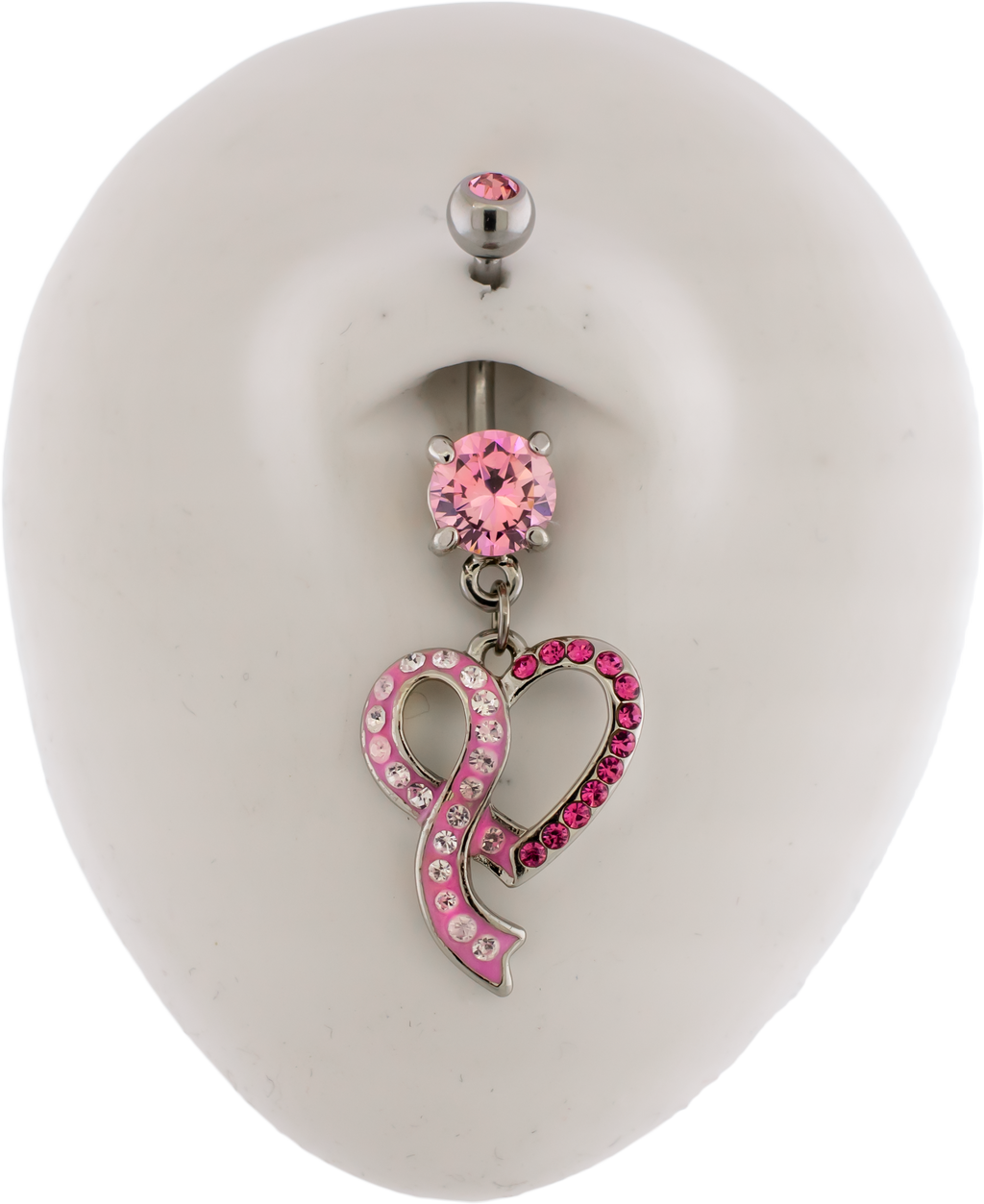 14G Breast Cancer Awareness Pave Heart Ribbon Navel Ring | | Wiccan Center