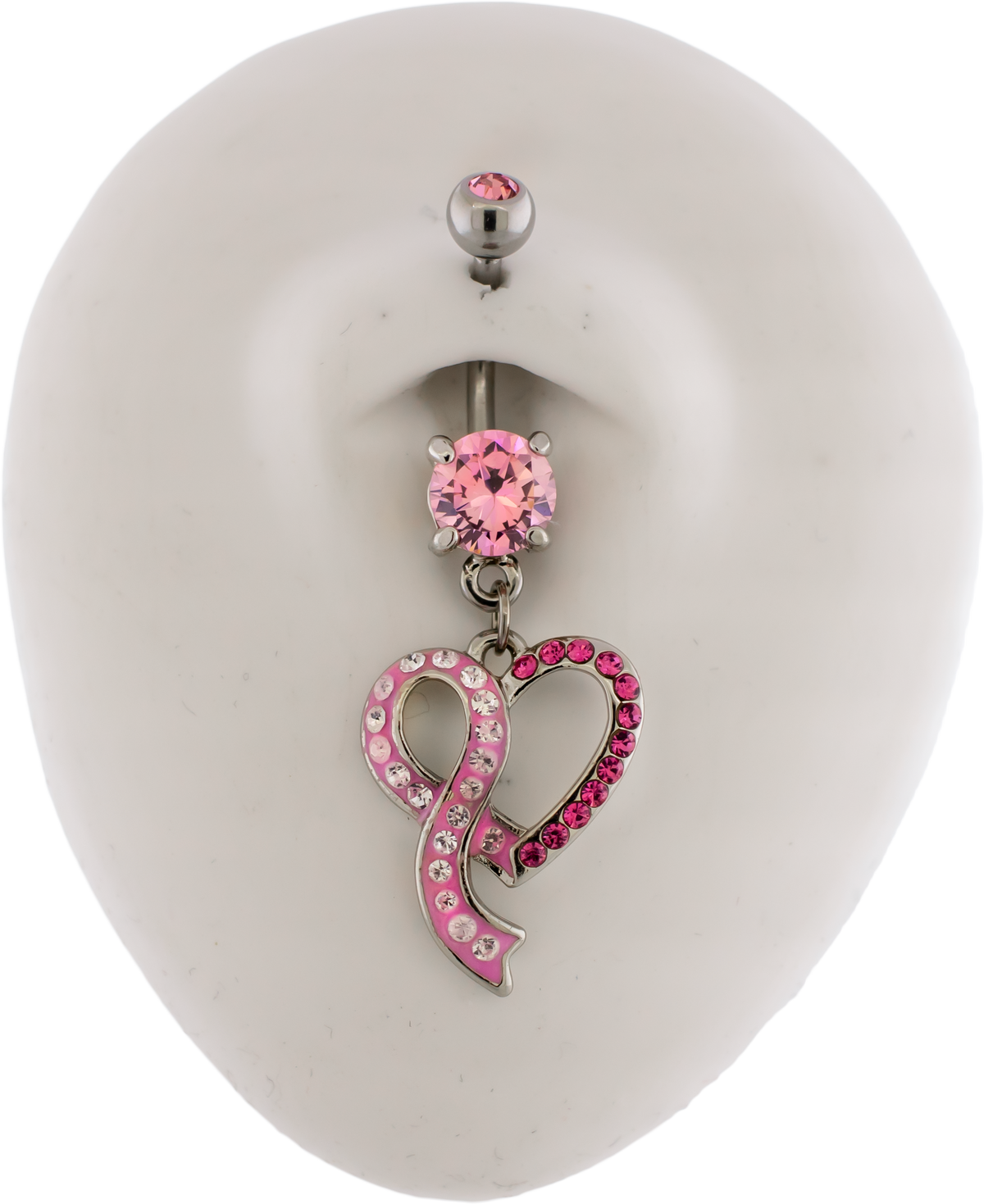14G Breast Cancer Awareness Pave Heart Ribbon Navel Ring | | Wiccan Center