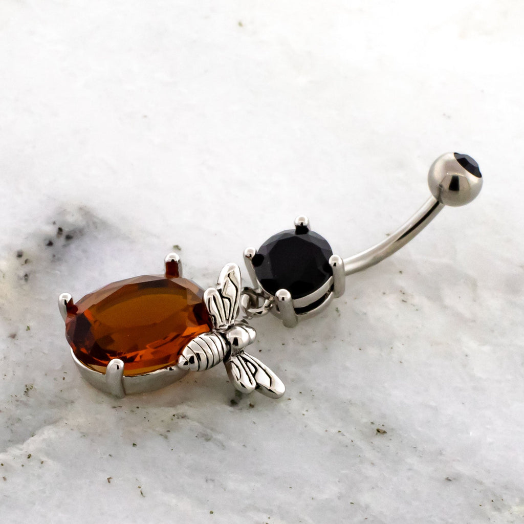14g Bee with Amber Gem Navel Ring | | Wiccan Center