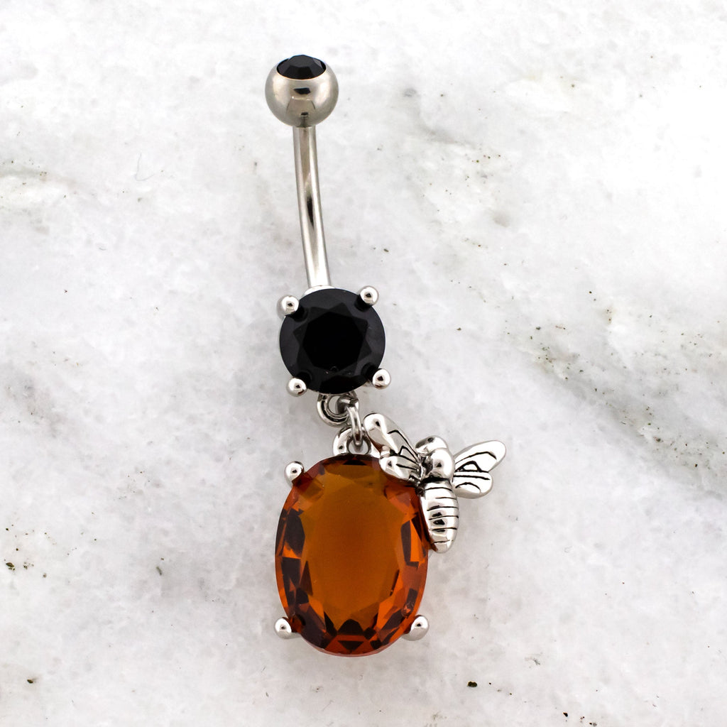 14g Bee with Amber Gem Navel Ring | | Wiccan Center