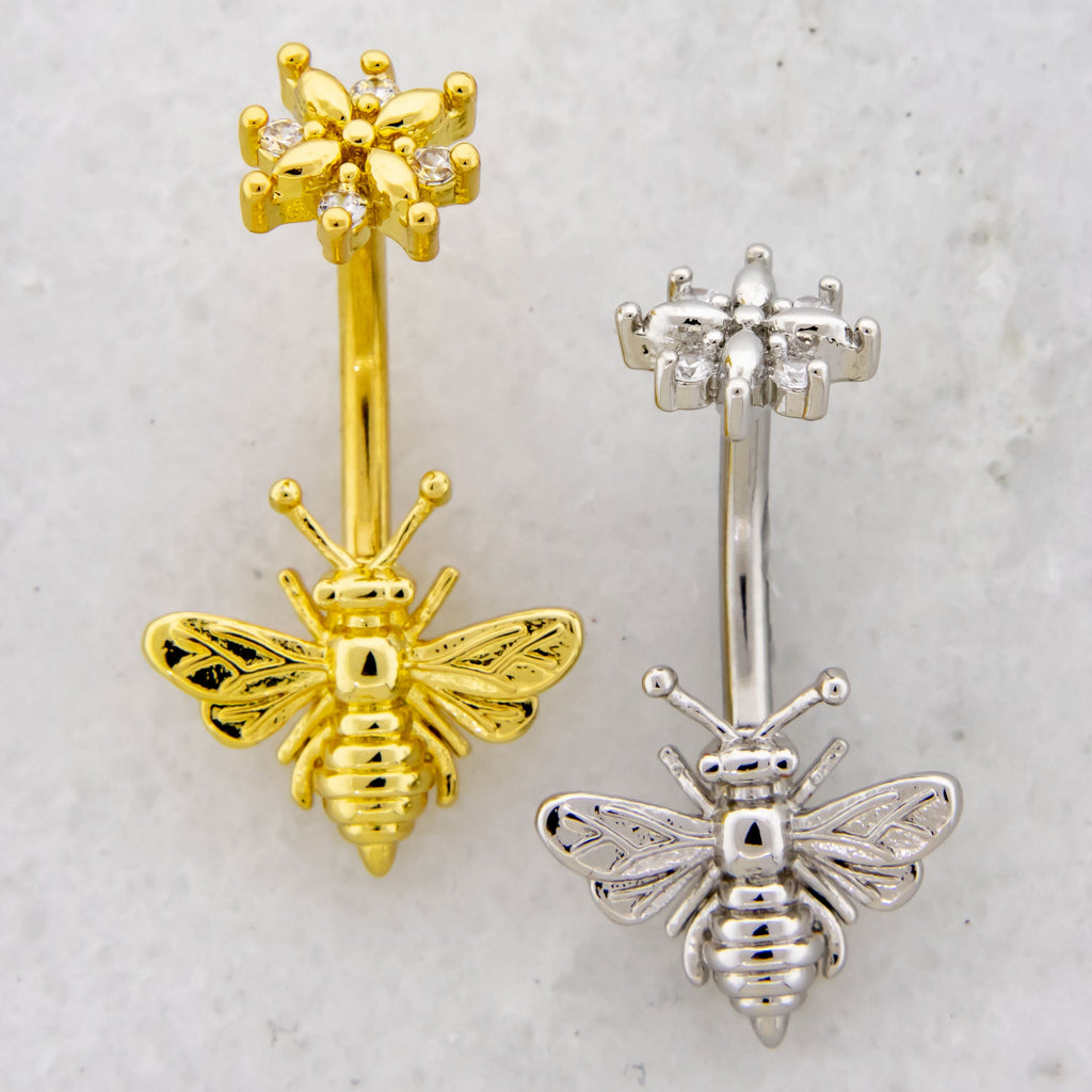 14G Bee and Flower Navel Ring | Body Jewelry | Wiccan Center