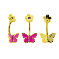 14G Butterfly with Flower Top Navel Ring | Body Jewelry | Wiccan Center