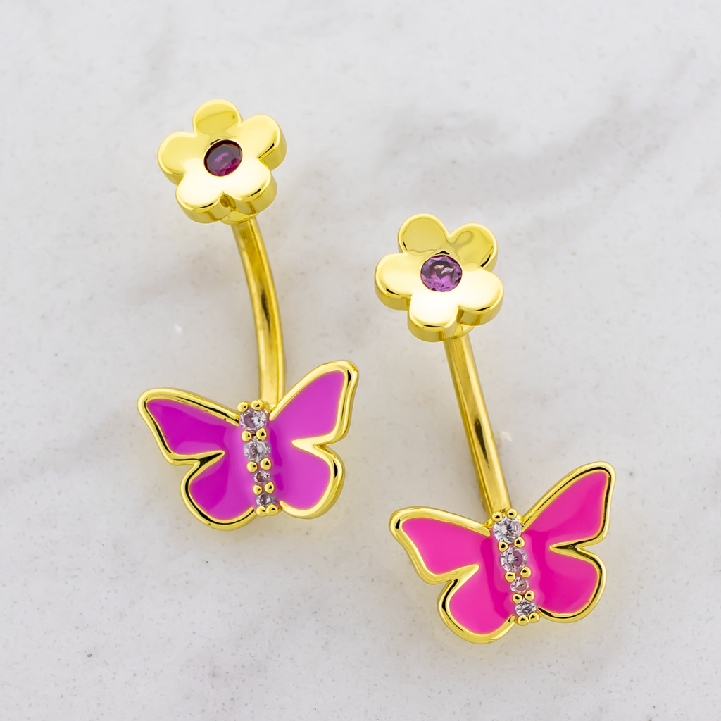 14G Butterfly with Flower Top Navel Ring | Body Jewelry | Wiccan Center