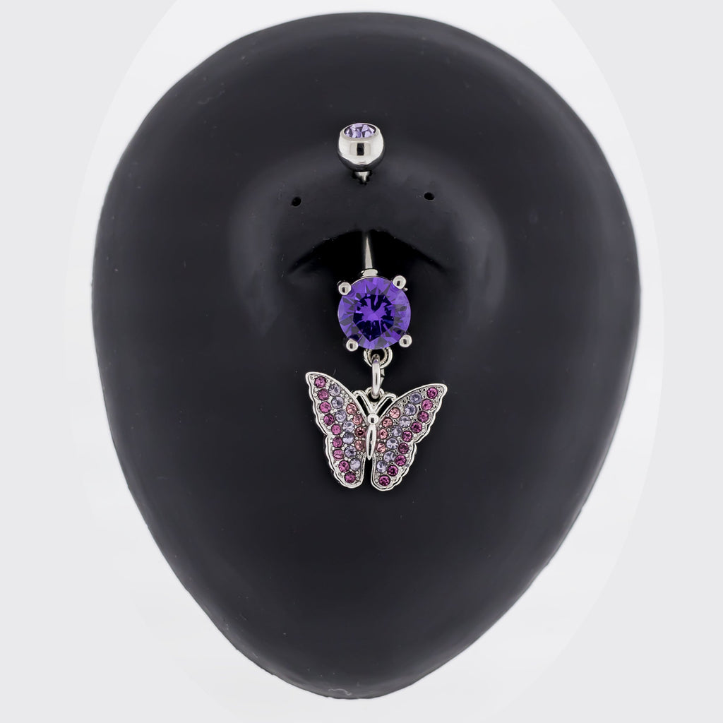 14G Pave Ombre Butterfly Navel Ring | Body Jewelry | Wiccan Center