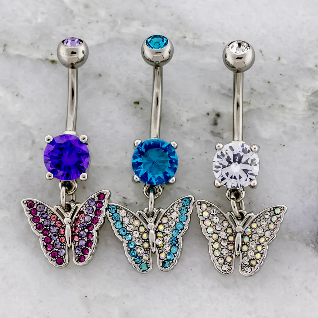14G Pave Ombre Butterfly Navel Ring | Body Jewelry | Wiccan Center