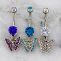 14G Pave Ombre Butterfly Navel Ring | Body Jewelry | Wiccan Center