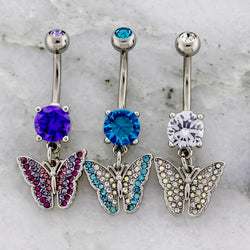 14G Pave Ombre Butterfly Navel Ring | Body Jewelry | Wiccan Center