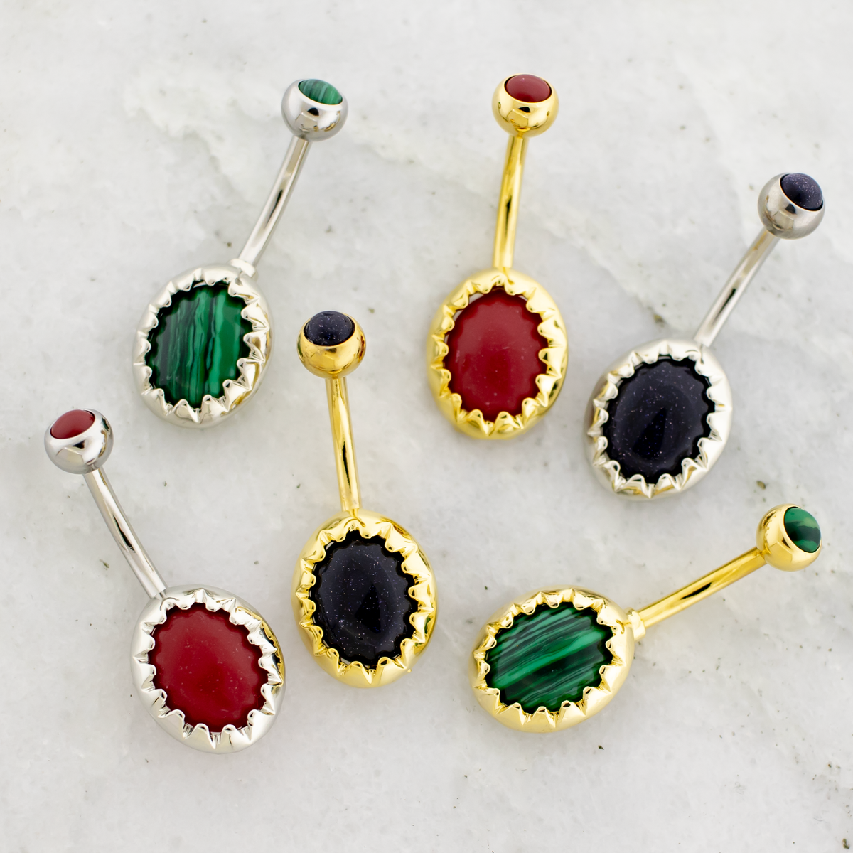 14G Oval Spiked Cabochon Navel Ring | Body Jewelry | Wiccan Center