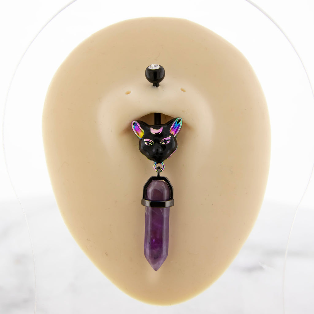 14G Cat With Crystal Navel Ring | | Wiccan Center