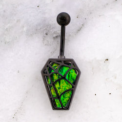 14G Iridescent Coffin and Spider Web Navel Ring | | Wiccan Center