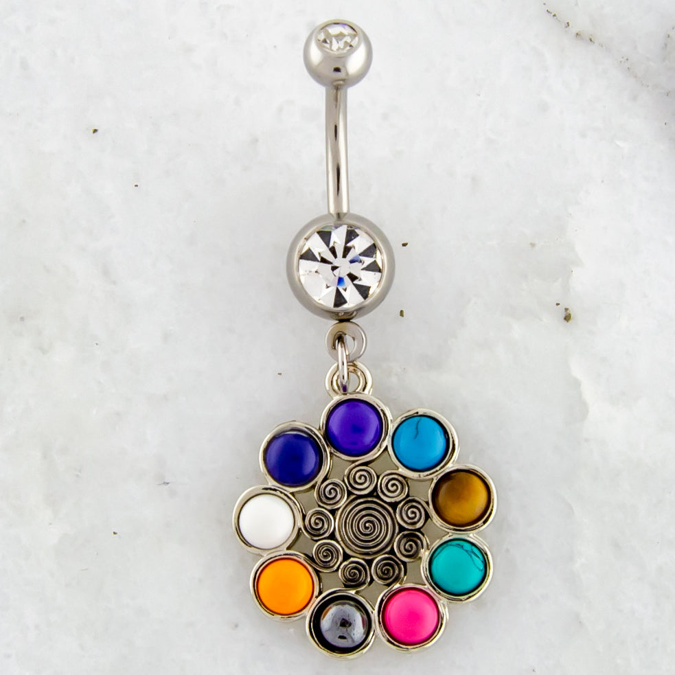 14G Sun Swirl Chakra Stone Navel Ring | | Wiccan Center