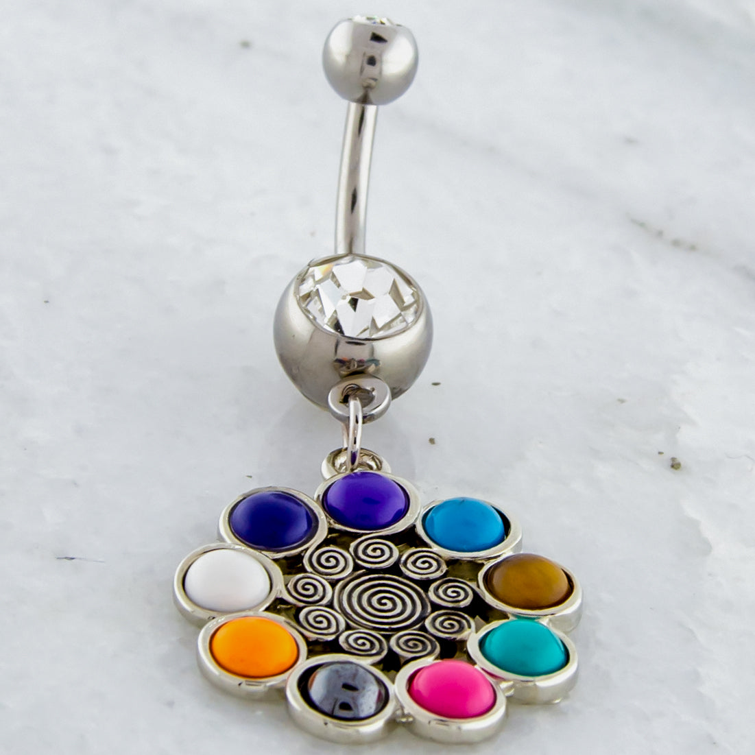14G Sun Swirl Chakra Stone Navel Ring | | Wiccan Center