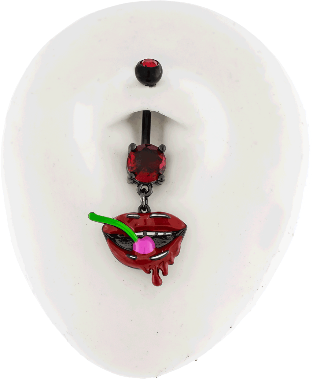 14G Black PVD Lips with Cherry Navel Ring | Body Jewelry | Wiccan Center