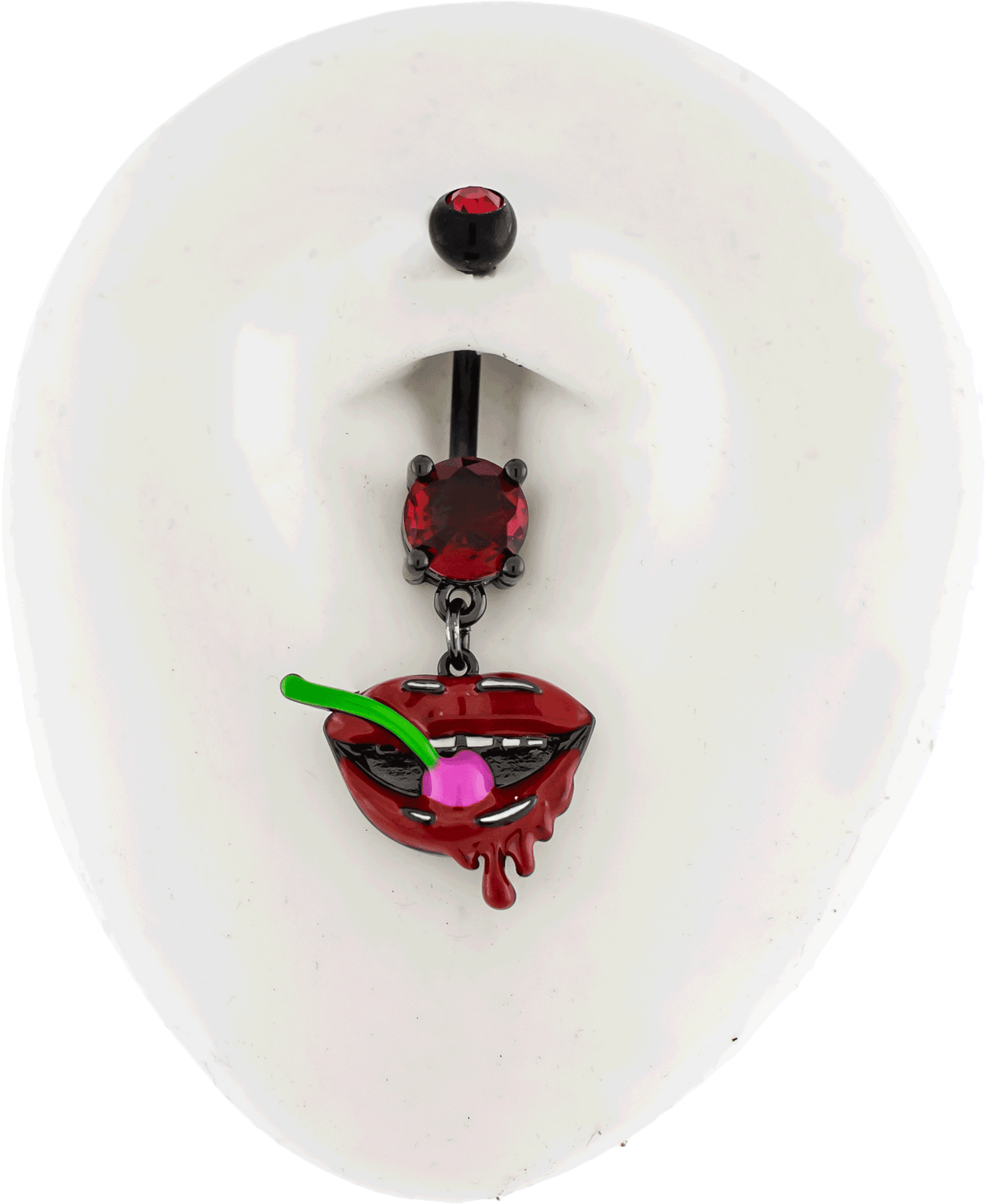 14G Black PVD Lips with Cherry Navel Ring | Body Jewelry | Wiccan Center