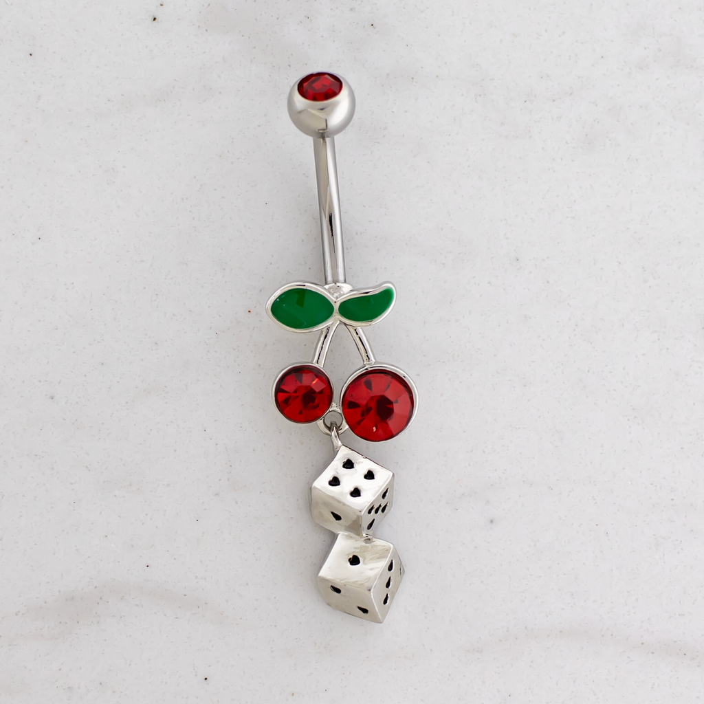 14G Cherry With Heart Dice Navel Ring | | Wiccan Center