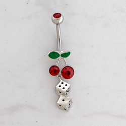 14G Cherry With Heart Dice Navel Ring | | Wiccan Center