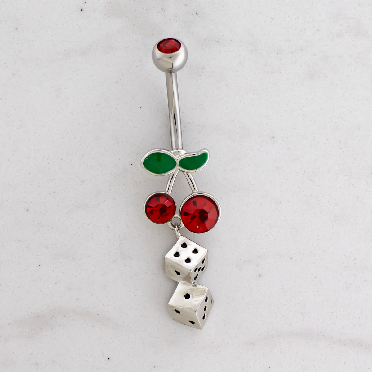 14G Cherry With Heart Dice Navel Ring | | Wiccan Center