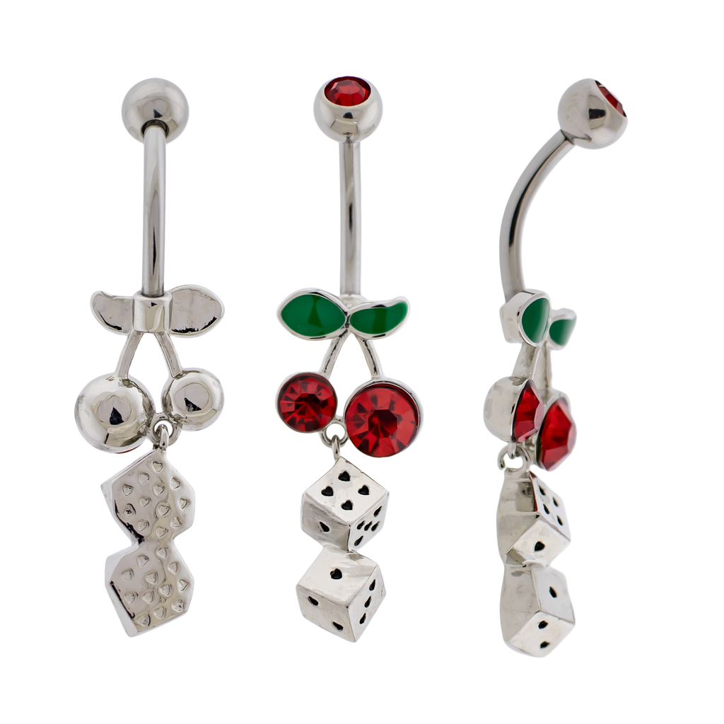 14G Cherry With Heart Dice Navel Ring | | Wiccan Center