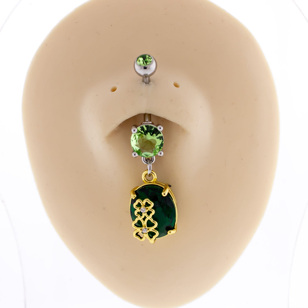 14G Green Gem With Clover Navel Ring | | Wiccan Center