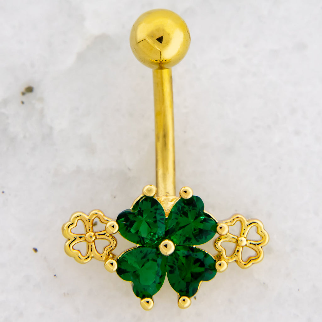 14G Gem and Cutout Clover Navel Ring | | Wiccan Center