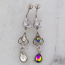 14G Cutout Accents With Gems Navel Ring | | Wiccan Center