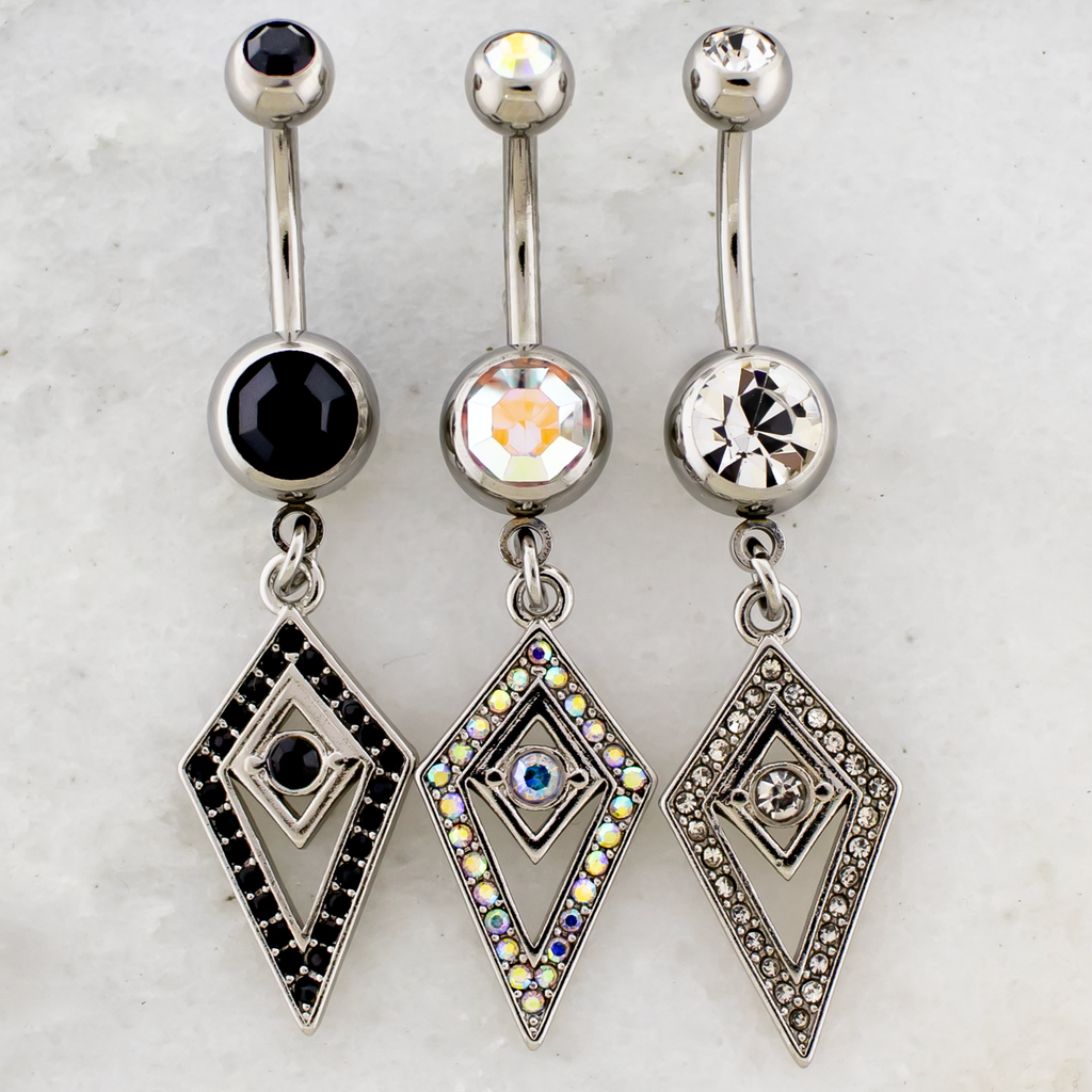 14G Pave Kite Shape Cutout Navel Ring | Body Jewelry | Wiccan Center