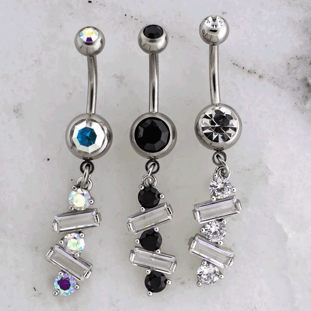 14G Baguette and Round Gem Navel Ring | Body Jewelry | Wiccan Center