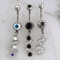 14G Baguette and Round Gem Navel Ring | Body Jewelry | Wiccan Center