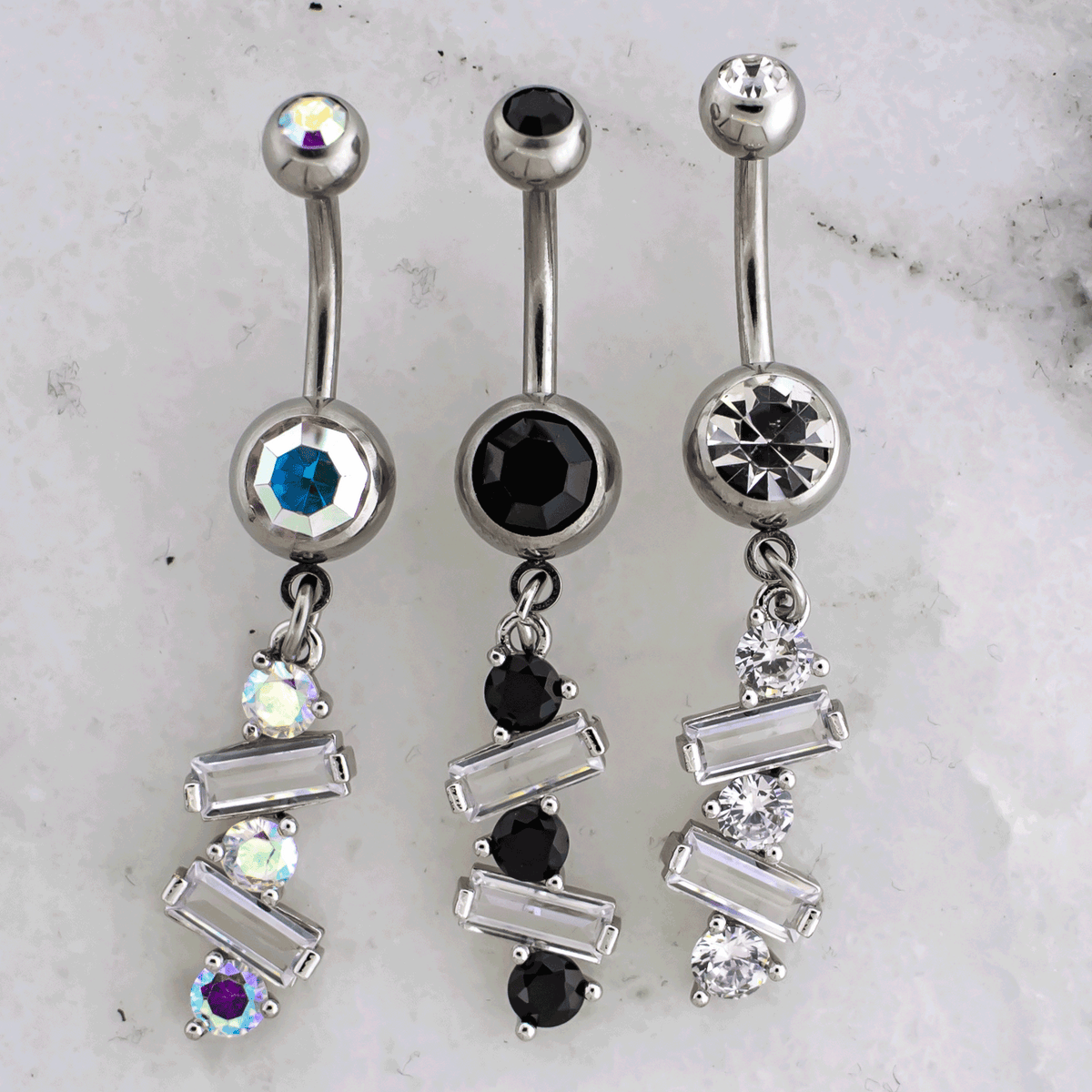 14G Baguette and Round Gem Navel Ring | Body Jewelry | Wiccan Center