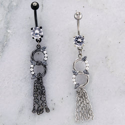 14G Chains With Pearl and Gem Accent Navel Ring | | Wiccan Center